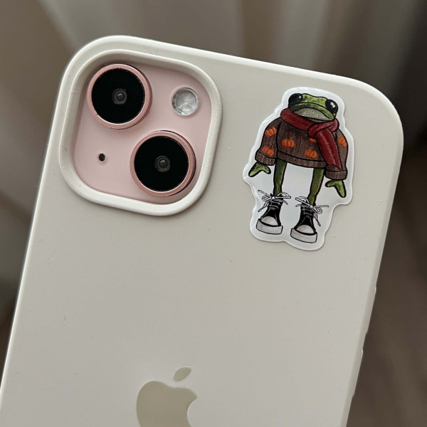 3D sticker "Frog in a Sweater with Pumpkins"