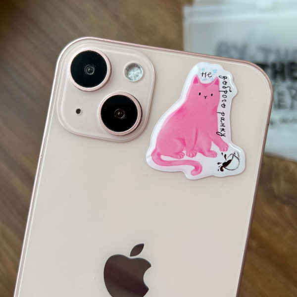 3D Sticker "Pink Kitten with the Text 'Not a Good Morning'"