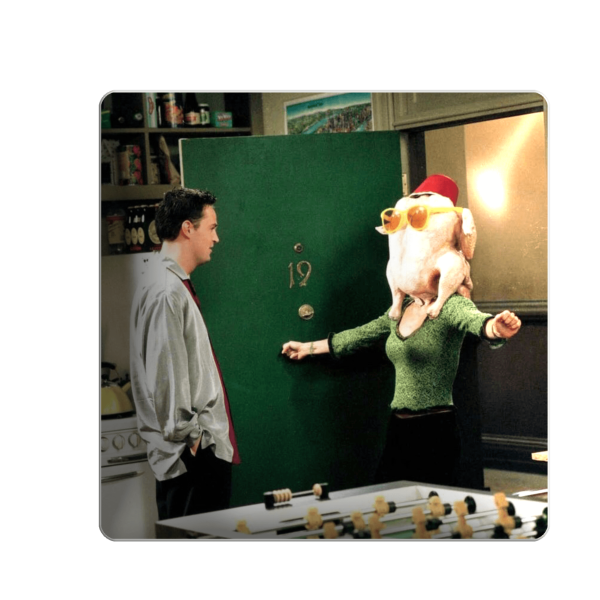 3D sticker "Monica with a chicken, from the TV show 'Friends'"