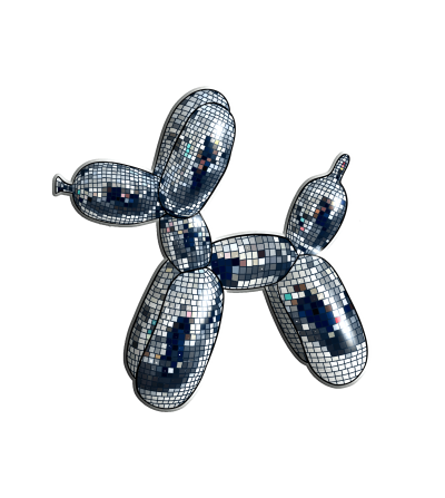 3D Sticker "Dark Blue Inflatable Puppy in Disco Ball Style"