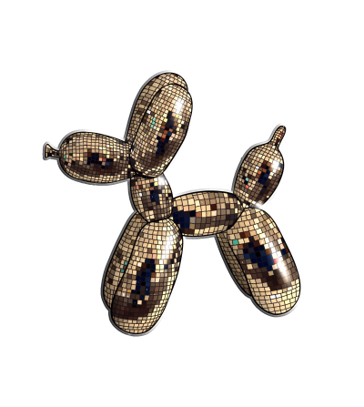 3D Sticker "Brown Inflatable Puppy in Disco Ball Style"