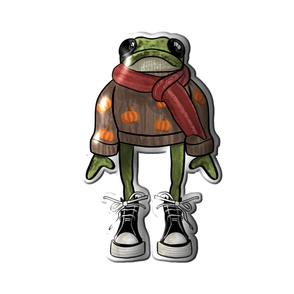 3D sticker "Frog in a Sweater with Pumpkins"
