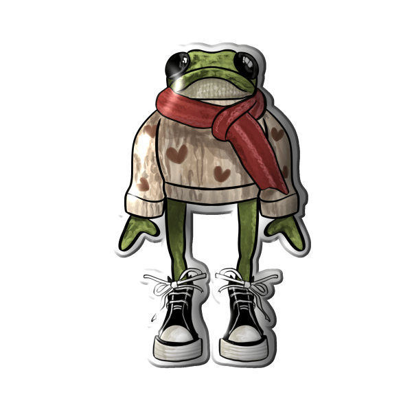 3D sticker "Frog in a Sweater with Hearts"