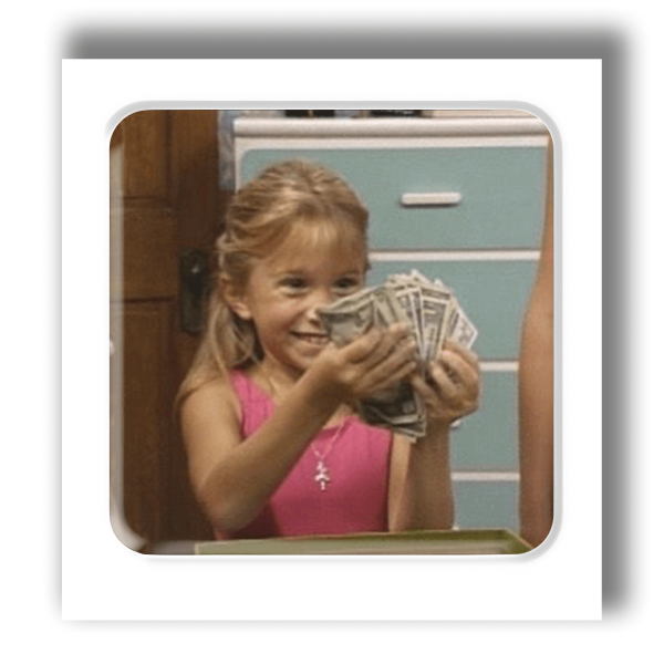  3D sticker "Michelle Tanner with dollars, from the TV show 'Full House'"