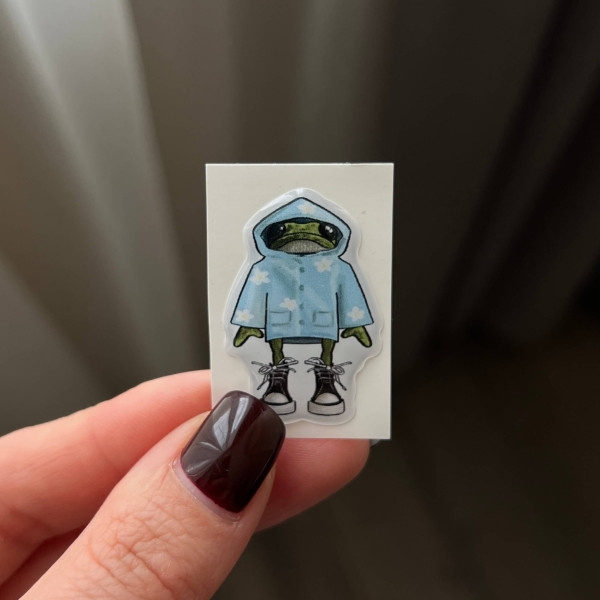 3D sticker "Frog in a blue raincoat, size 3.5x2.5 cm"