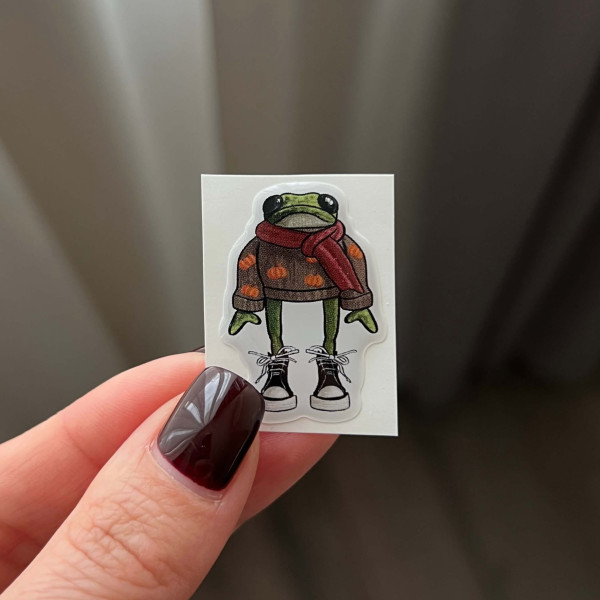 3D sticker "Frog in a Sweater with Pumpkins, 3.5x2.5 cm"