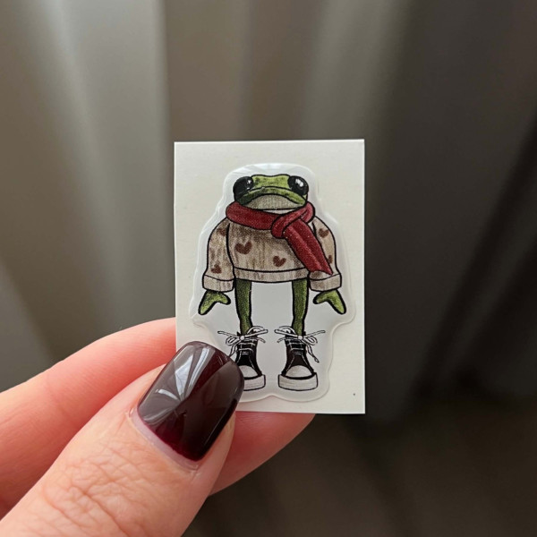 3D sticker "Frog in a Sweater with Hearts, 3.5x2.5 cm"