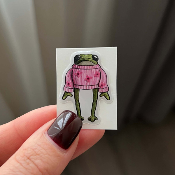 3D sticker "Frog in a pink sweater, size 3.5x2.5 cm"