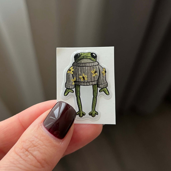 3D sticker "Frog in a gray sweater, size 3.5x2.5 cm"
