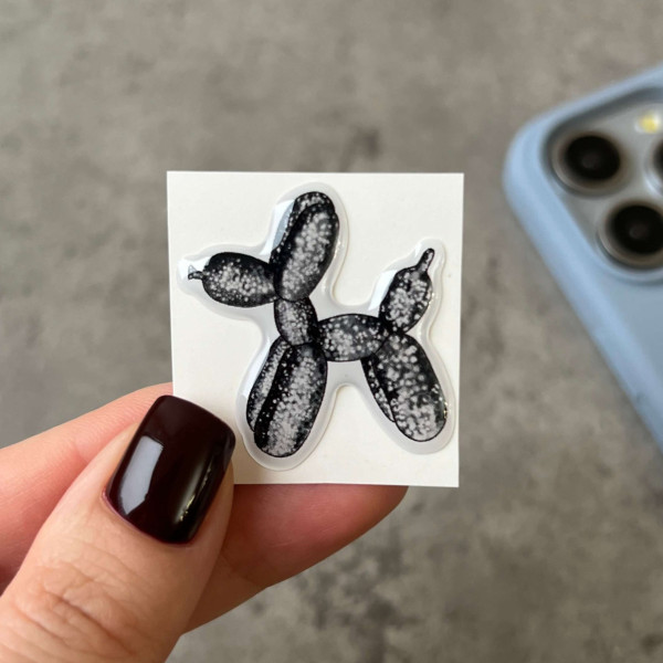 3D sticker "Gray inflatable dog with glitter"
