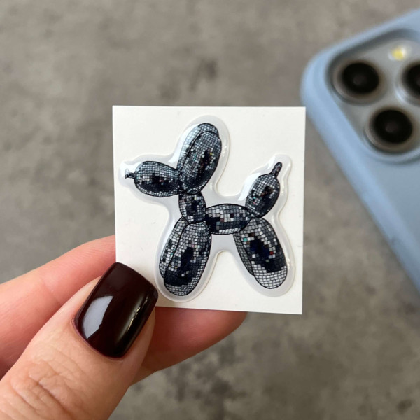 3D Sticker "Dark Blue Inflatable Puppy in Disco Ball Style"