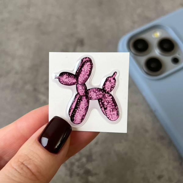 3D sticker "Pink inflatable dog with glitter"