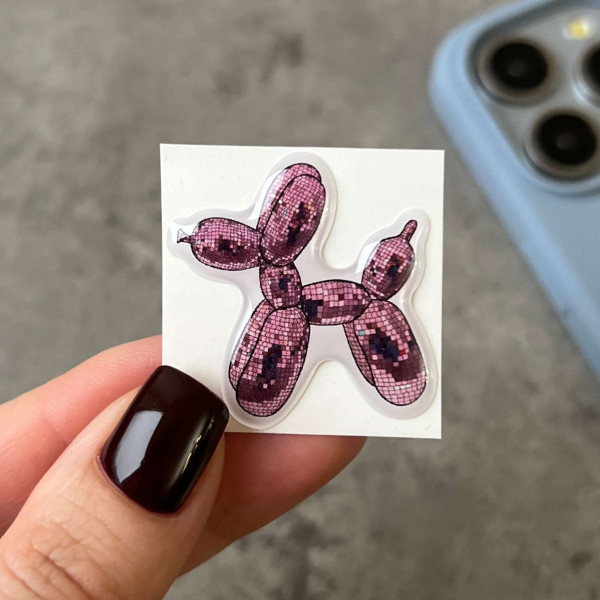 3D sticker "Pink inflatable dog in disco ball style"