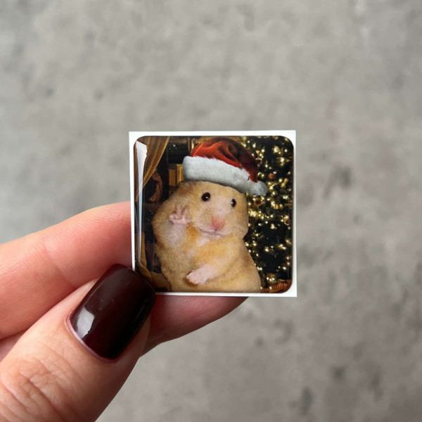 3D sticker "Hamster in a Christmas hat"