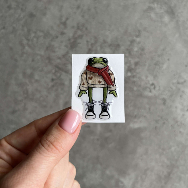 3D sticker "Frog in a Sweater with Hearts, 4.5x3 cm"