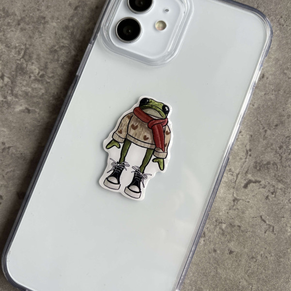 3D sticker "Frog in a Sweater with Hearts, 4.5x3 cm"