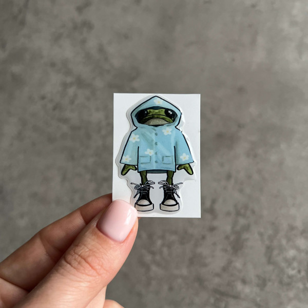  3D sticker "Frog in a blue raincoat, size 4.5x3 cm"