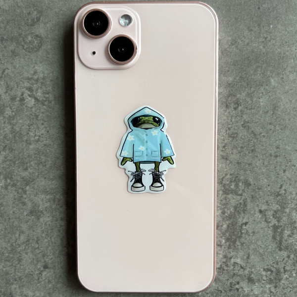  3D sticker "Frog in a blue raincoat, size 4.5x3 cm"