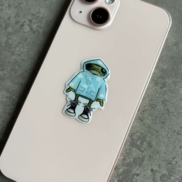  3D sticker "Frog in a blue raincoat, size 4.5x3 cm"