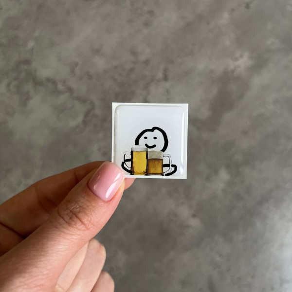  3D sticker "Little man and beer mugs"