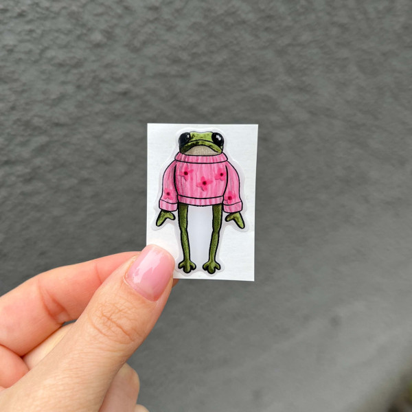 3D sticker "Frog in a pink sweater, size 4,5x3 cm"