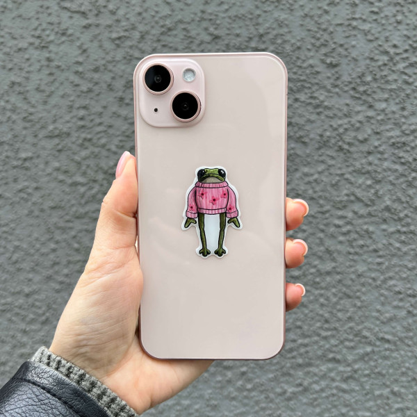 3D sticker "Frog in a pink sweater, size 4,5x3 cm"