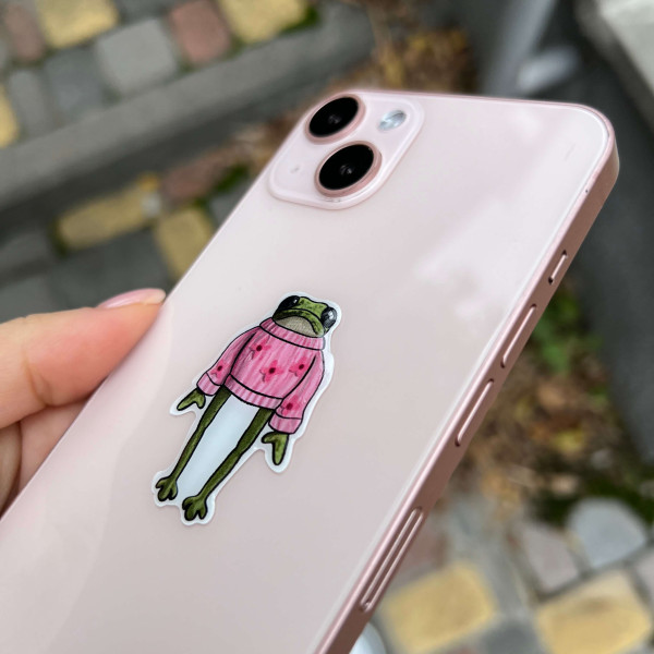 3D sticker "Frog in a pink sweater, size 4,5x3 cm"