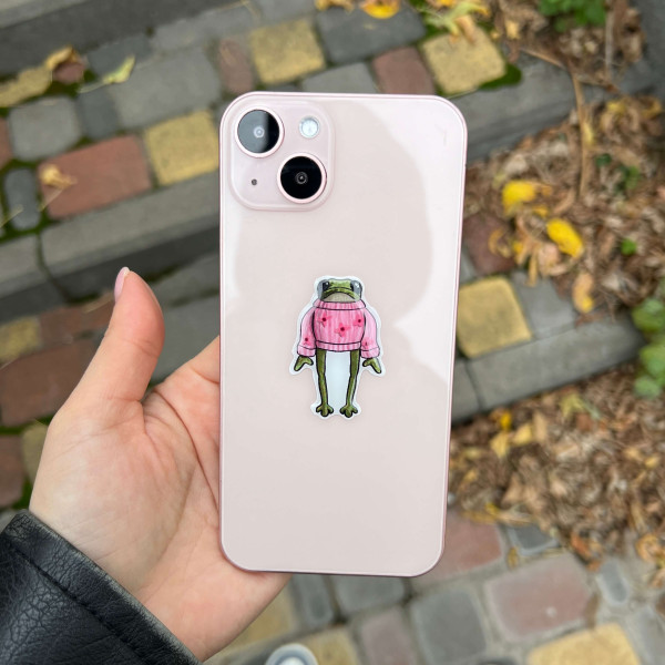3D sticker "Frog in a pink sweater, size 4,5x3 cm"